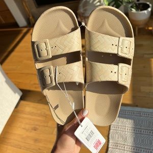 Freedom Moses Two Band Slide Rattan Nude Sandals